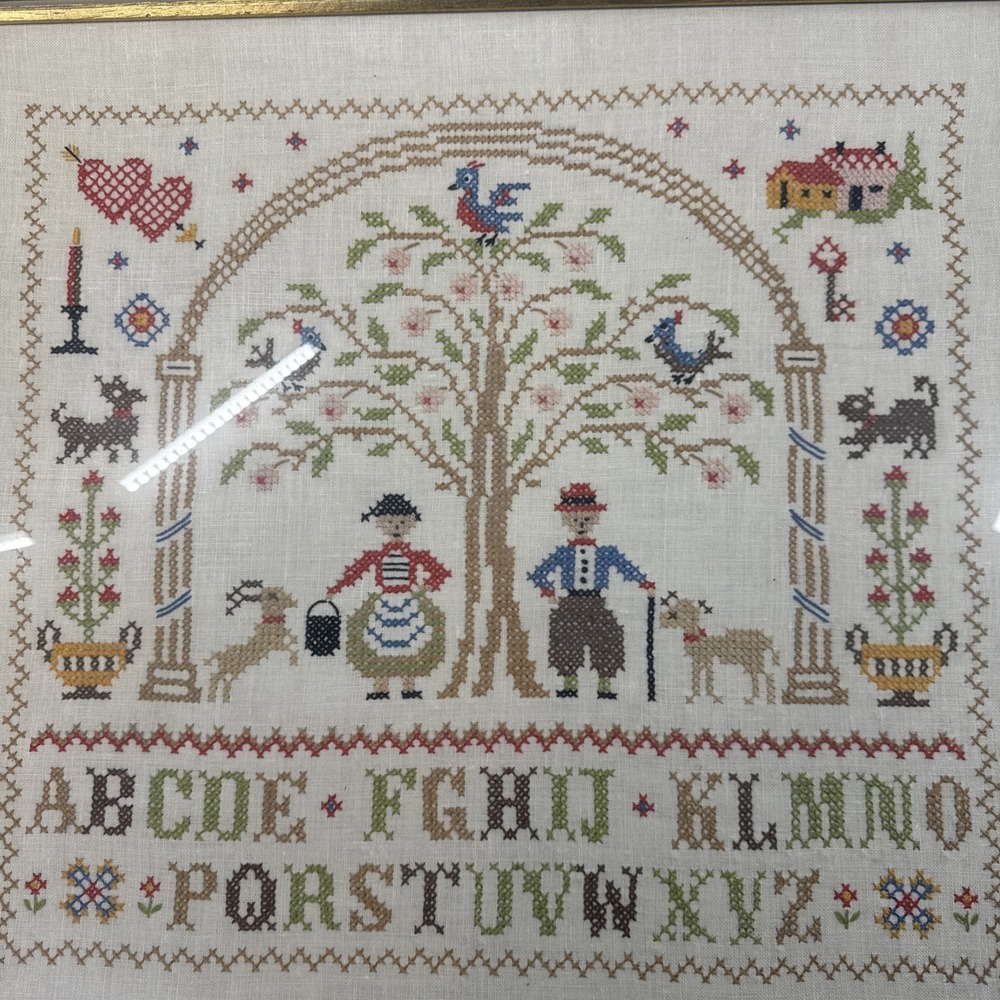 Cross Stitch Needlework Sampler Framed Vintage - Picture 6 of 9